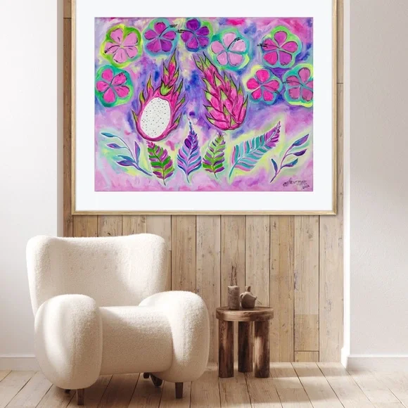 Dragonfruit Hibiscus Fine Art Print Oil Painting beach tropical island decor - Picture 9 of 9